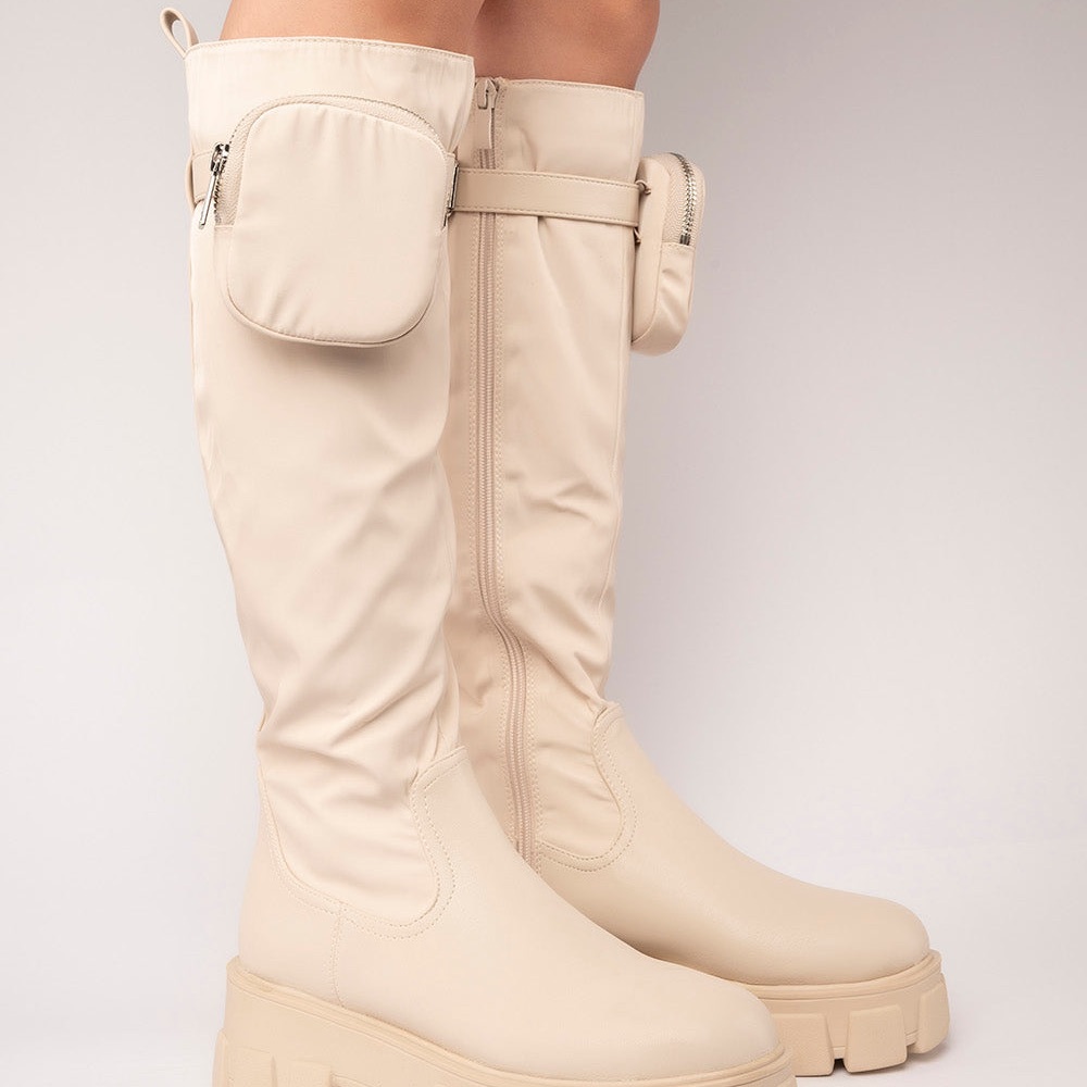Public Desire Ecru Knee-High Boots
